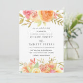 ピンクアイボリーオレンジの花のウェディング招待状 招待状 (スタンド正面)