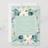 ピンクアイボリークリームフローラスターダストミント結婚ズ 招待状 (正面)