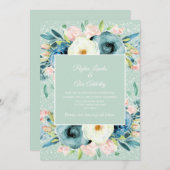 ピンクアイボリークリームフローラスターダストミント結婚ズ 招待状 (正面/裏面)