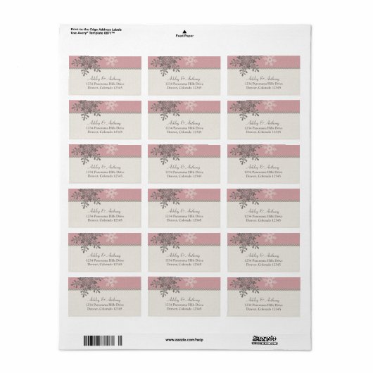 ピンクアイボリースノーフレークウィンターウェディング住所 シール (フルシート)