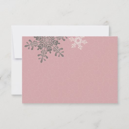 ピンクアイボリースノーフレーク冬の結婚式の返信カード 出欠カード (裏面)