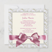 ピンクアイボリースワーズベビーガールフォト《キリスト教》洗礼式や命名式 招待状 (裏面)