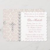 ピンクアイボリーダマスククロスベビーガール《キリスト教》洗礼式や命名式 招待状 (正面/裏面)