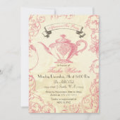 ピンクアイボリーバラヴィンテージアフタヌーンティー招待状 招待状 (正面)