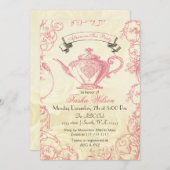 ピンクアイボリーバラヴィンテージアフタヌーンティー招待状 招待状 (正面/裏面)