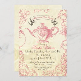 ピンクアイボリーバラヴィンテージアフタヌーンティー招待状 招待状