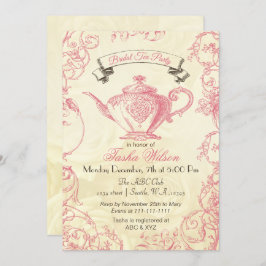 ピンクアイボリーバラヴィンテージブライダルティー招待状 招待状