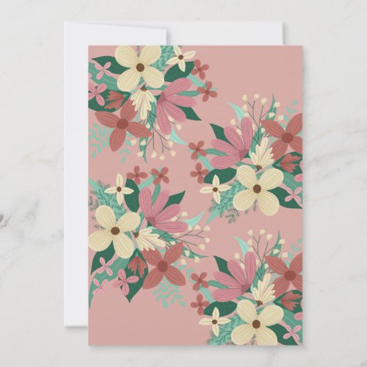 ピンクアイボリーフローラグリーンリーブーケ卒業 招待状 (裏面)