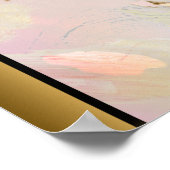 ピンクアイボリーマーブルストーン/ブラック金ゴールドア縁どート ポスター (角)