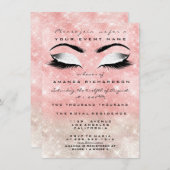 ピンクアイボリーメイクアップホワイトグリッター16ブライダルシャワー 招待状 (正面/裏面)