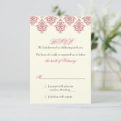 ピンクアイボリー アラベスク ダマスク フラワー ウェディング RSVP 招待状 (スタンド正面)