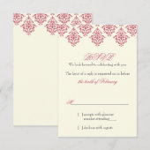 ピンクアイボリー アラベスク ダマスク フラワー ウェディング RSVP 招待状 (正面/裏面)