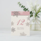 ピンクアイボリー スノーフレーク ウィンター ウェディング テーブル カード (スタンド正面)