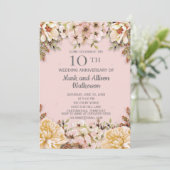 ピンクアイボリー フローラル 10周年結婚記念日 招待状 (スタンド正面)