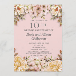 ピンクアイボリー フローラル 10周年 結婚記念日 招待状