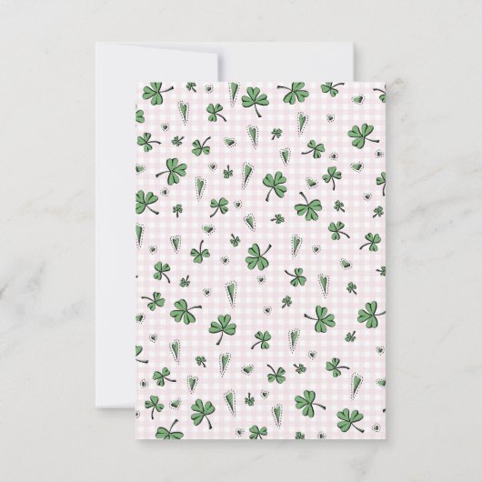 ピンクアイリッシュクローバーとハート子供の誕生日 サンキューカード (裏面)