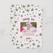 ピンクアイリッシュクローバーとハート子供の誕生日 サンキューカード (正面/裏面)