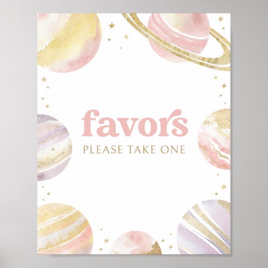 ピンクアウタースペースガール誕生日ウィズサイン ポスター (正面)