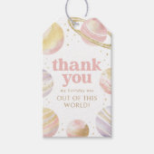 ピンクアウタースペースガール誕生日メッセージカード ギフトタグ (正面)