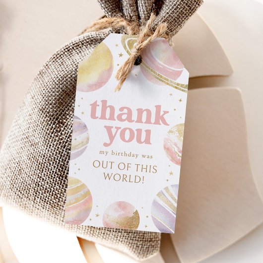 ピンクアウタースペースガール誕生日メッセージカード ギフトタグ