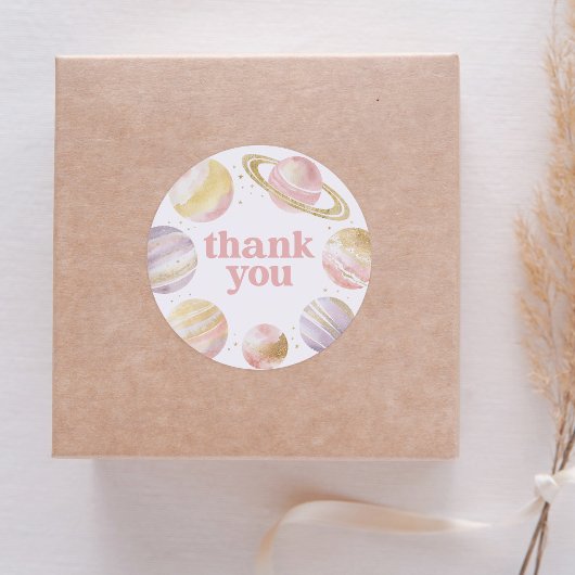 ピンクアウタースペースガール誕生日 ラウンドシール