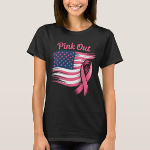 ピンクアウト アメリカ国旗 & ピンクリボン 乳がん Tシャツ