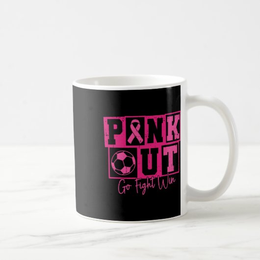 ピンクアウト 闘え 勝て サッカー 乳がんサバイバー コーヒーマグカップ (右)
