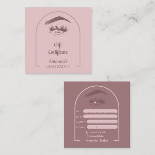 ピンクアエレガントーク美しいサロンギフト証明書 スクエア名刺 (正面/裏面)