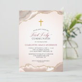 ピンクアガテ金ゴールドグリッター女子ファーストコミュニオン 招待状 (スタンド正面)
