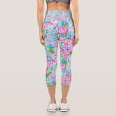 ピンクアクアかわいらしブルーシックトレンディーパステルフローラ カプリレギンス (裏面)