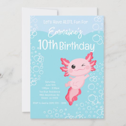ピンクアクアアクソロトル10th誕生日パーティー 招待状 (正面)