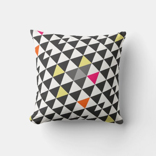 ピンクアクアイエローグレー抽象芸術三角形パターン クッション (正面)