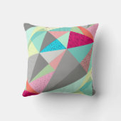 ピンクアクアイエローグレー抽象芸術三角形パターン クッション (裏面)
