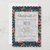 ピンクアクアガーリーシャンパーニュ金ゴールドバラ 招待状 (正面)