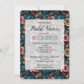 ピンクアクアガーリーシャンパーニュ金ゴールドバラ 招待状 (正面)