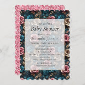 ピンクアクアガーリーシャンパーニュ金ゴールドバラ 招待状 (正面/裏面)