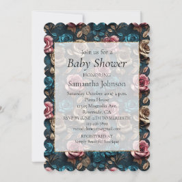 ピンクアクアガーリーシャンパーニュ金ゴールドバラ 招待状