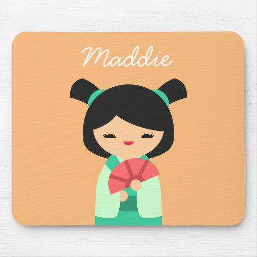 ピンクアクアコケシ日本の人形 マウスパッド (正面)