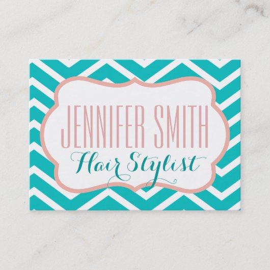 ピンクアクアシェブロンヘアドレッサーサロンアポイントメント 予約カード (正面)