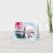 ピンクアクアハイビスカスフラワーサンキューカード サンキューカード (正面)