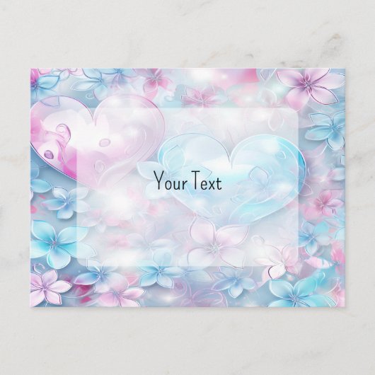 ピンクアクアハーツアンドフラワーズポストカード ポストカード (正面)