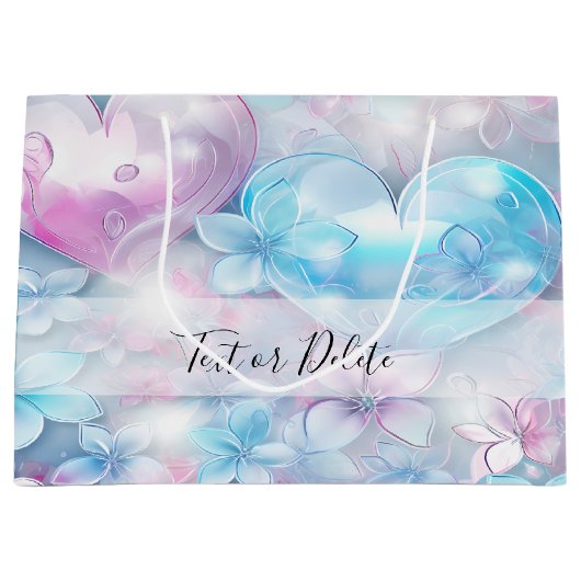 ピンクアクアハートとフラワーズ抱き枕 ラージペーパーバッグ (正面)