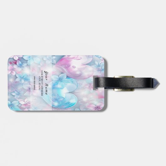 ピンクアクアハートとフラワーラゲージタグ ラゲッジタグ (裏面横)