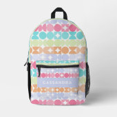 ピンクアクアバイオレットオレンジミッドセンチュリーサークル プリントバックパック (正面)