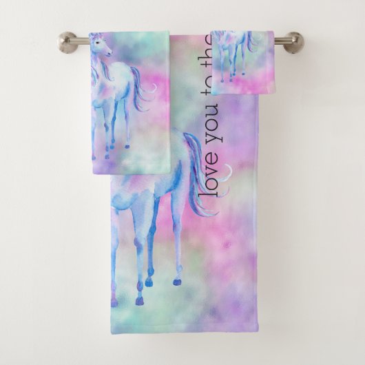 ピンクアクアパープルホワイトユニコーンスパークル バスタオルセット (インサイチュ)