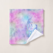 ピンクアクアパープルホワイトユニコーンスパークル バスタオルセット (ウォッシュタオル)