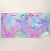 ピンクアクアパープルホワイトユニコーンスパークル        ビーチタオル (正面)