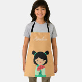 ピンクアクアピーチこけし日本の人形 エプロン (インサイチュ)