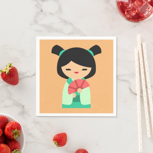 ピンクアクアピーチこけし日本の人形 スタンダードカクテルナプキン (インサイチュ)