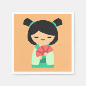 ピンクアクアピーチこけし日本の人形 スタンダードカクテルナプキン (正面)